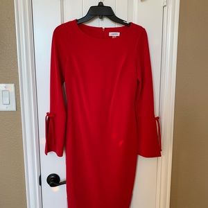 NWT Calvin Klein red dress with tie detail on sleeves, Size 4